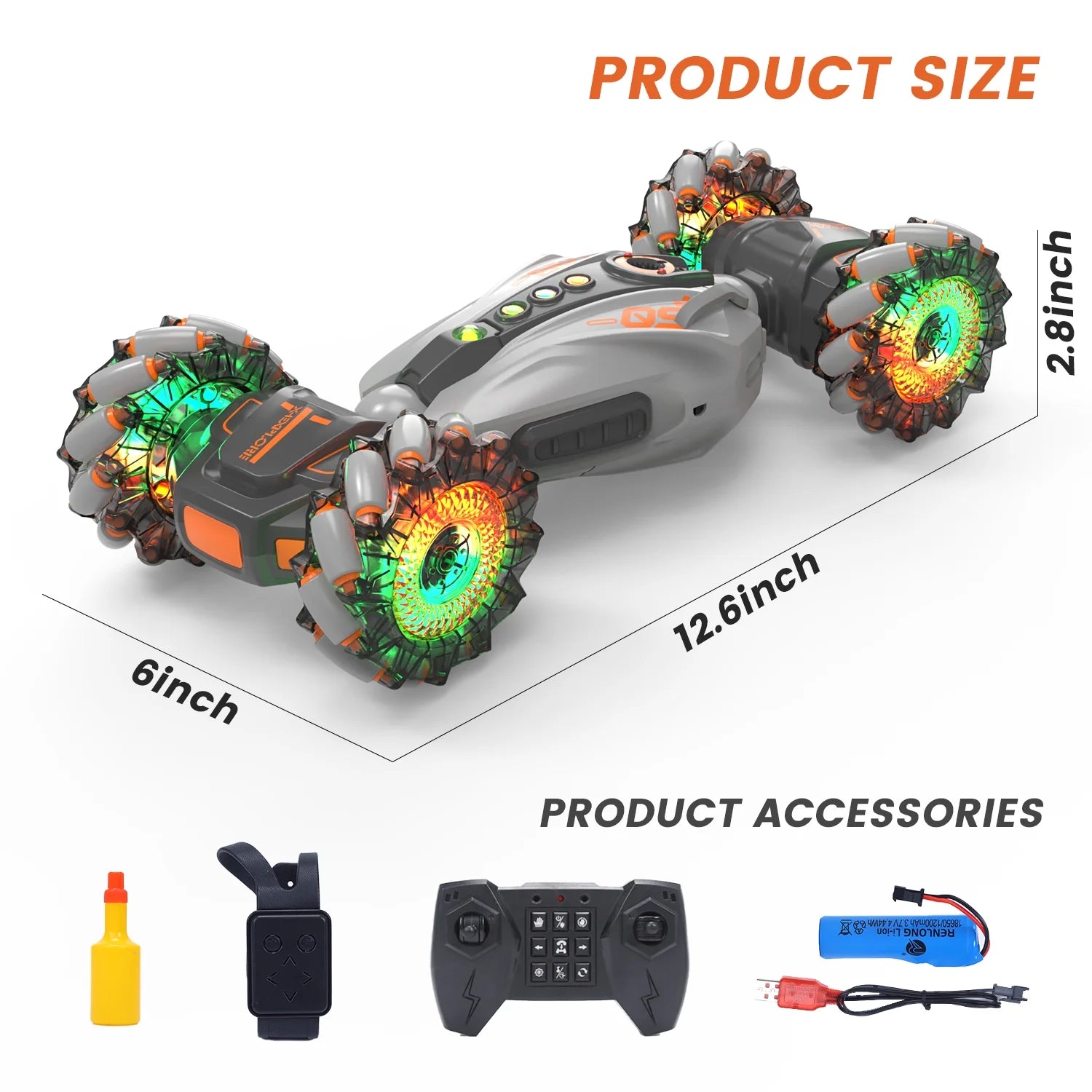 1:12 RC Cars Gesture Sensing Stunt Car, 2.4Ghz 4WD Hand Controlled RC Car with 360° Rotating, Spray, Lights&Music, Birthday Gifts for Boys&Girls(Grey)