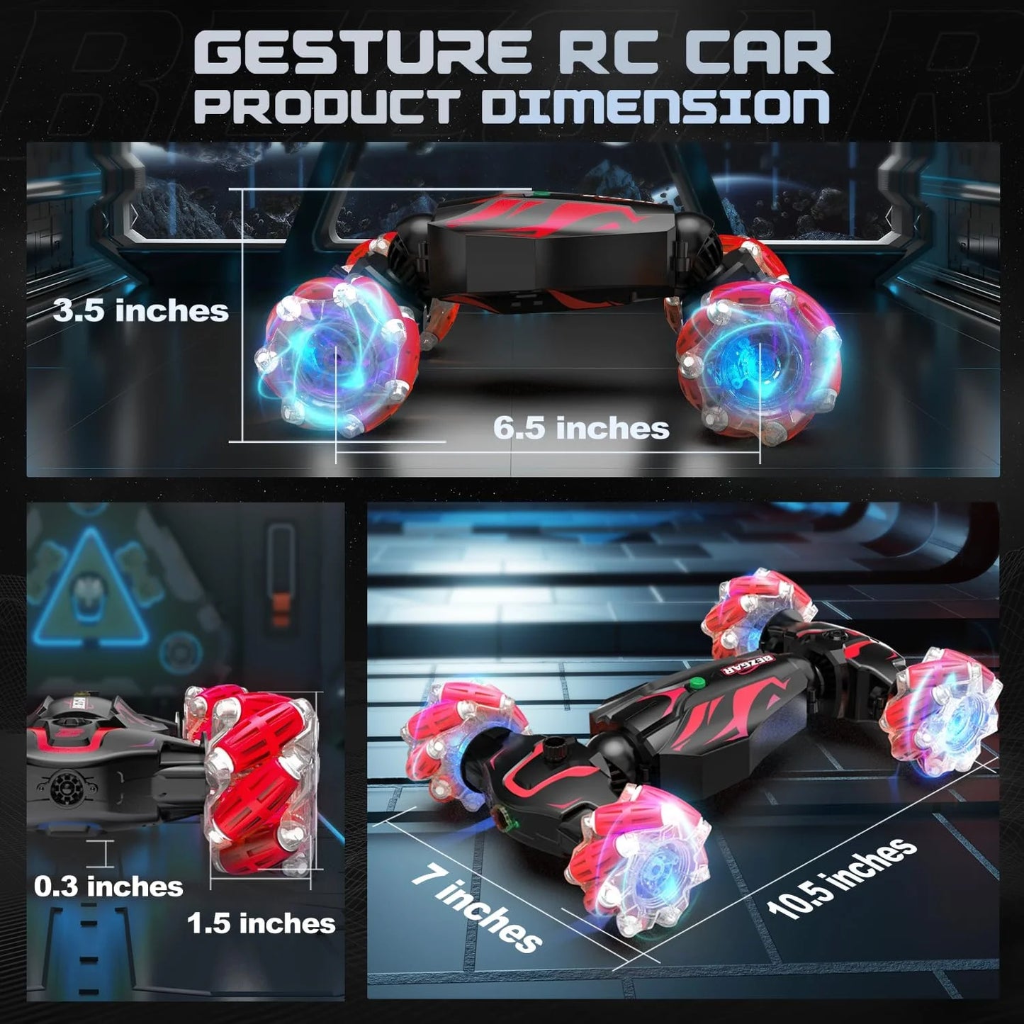 Remote Control Car with Led&Music RC Stunt Cars Radio Control Toy Monster Trucks for Boys Kids Adults