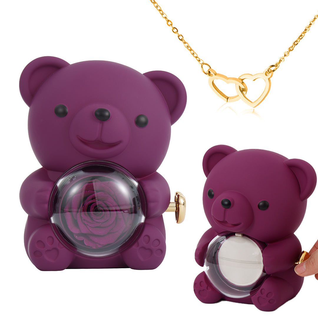 Engraved Heart Necklace - with real Rose Bear Giftbox