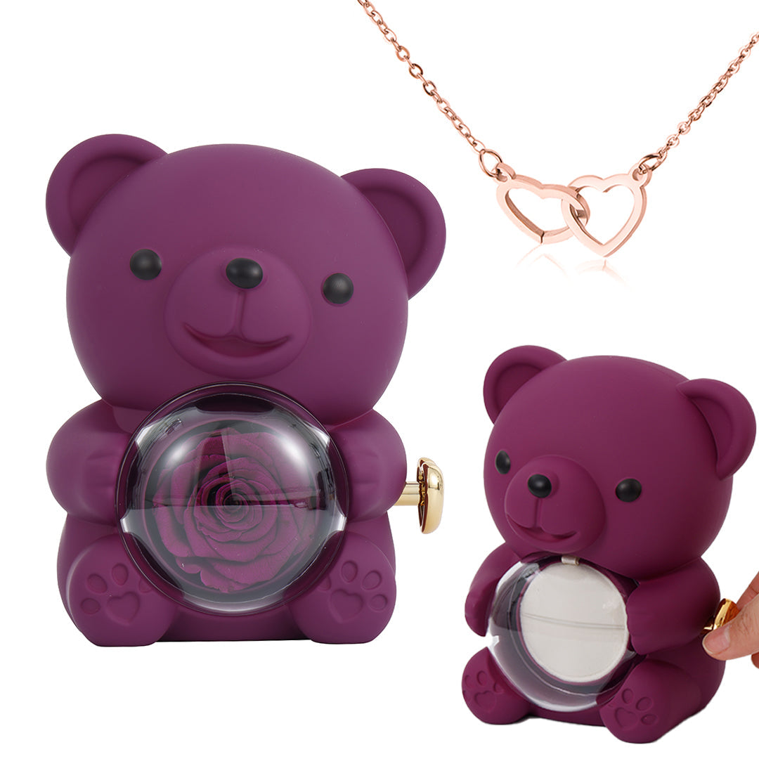 Engraved Heart Necklace - with real Rose Bear Giftbox