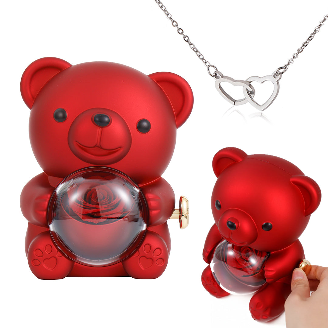 Engraved Heart Necklace - with real Rose Bear Giftbox