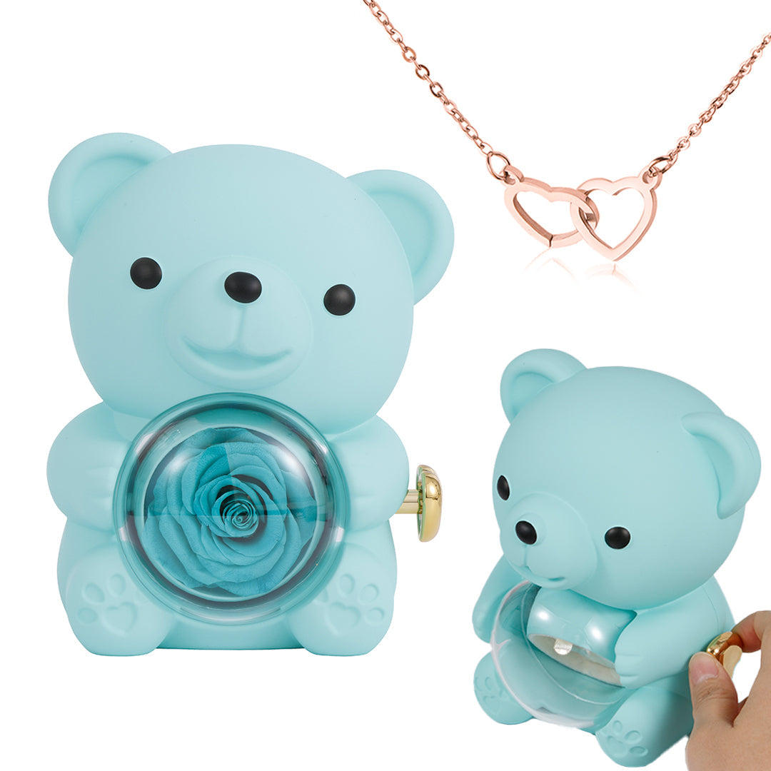 Engraved Heart Necklace - with real Rose Bear Giftbox